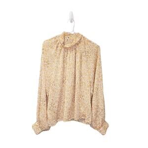 Sabina Musayev Maribel in Yellow and White Floral Sheer Blouse Small Cottagecore